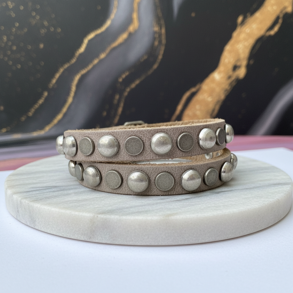 Legend Armband Dubbel Studded Leather 65- Grijs