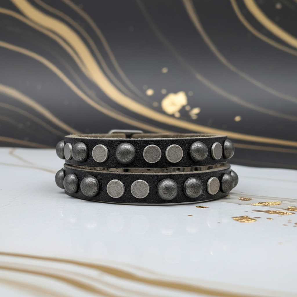 Legend Dubbele Leren Armband  Zwart 68