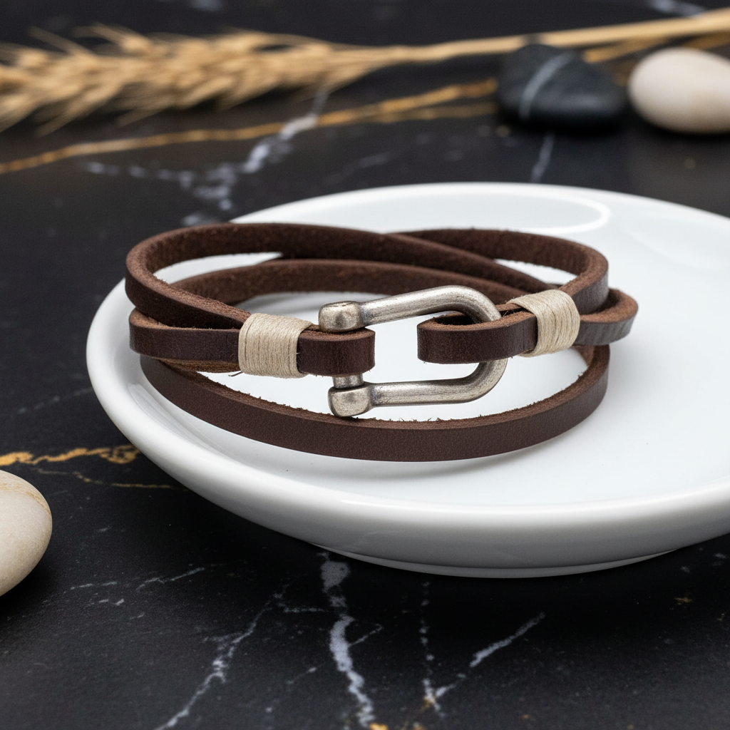 Legend dubbele Leren Heren armband bruin 74