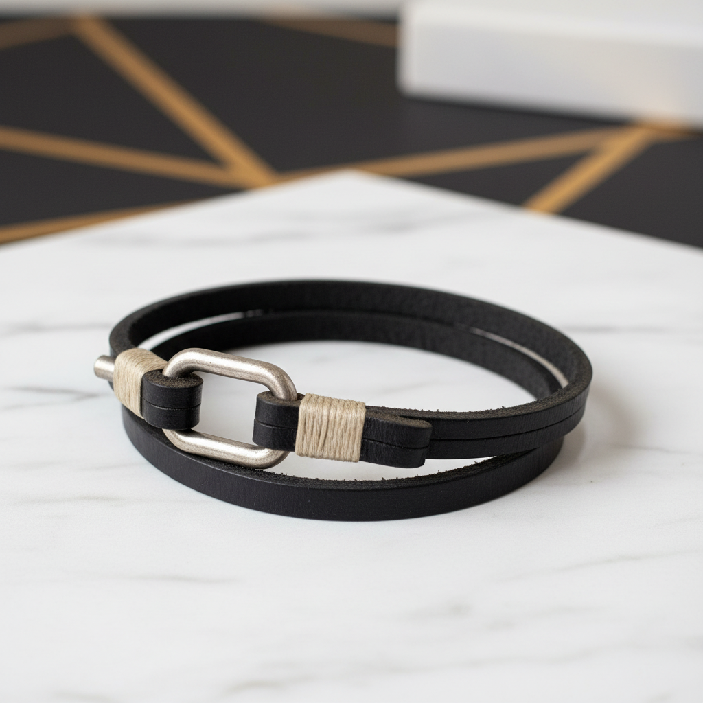 Legend Enkele Leren Heren armband Zwart 77