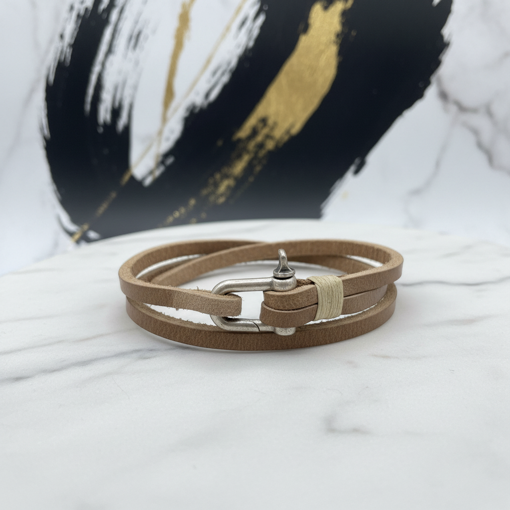 Legend Enkele Leren Heren Armband Gebroken Wit 79