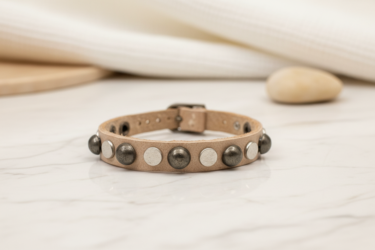 Legend Dames Armband Studded Leather 61 - Gebroken Wit