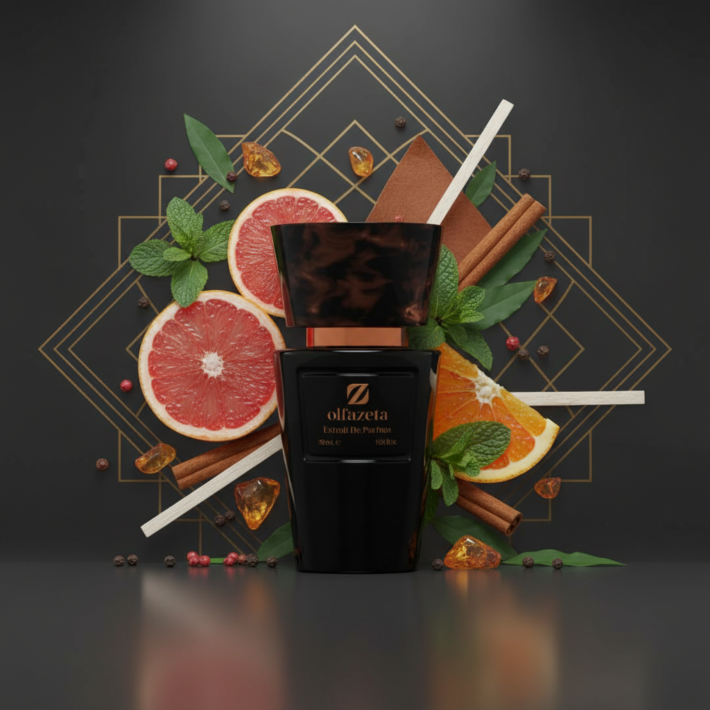 Olfazeta 30ml met geurnoten - grapefruit, munt, kaneel, leer, amber