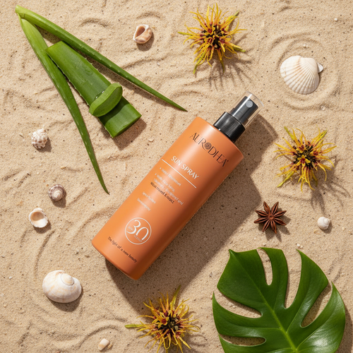 Aurodhea Sun Spray flat lay ingrediënten