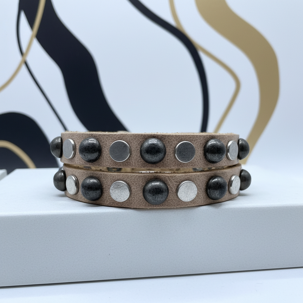 Legend Dubbele Leren Armband  Gebroken wit 66