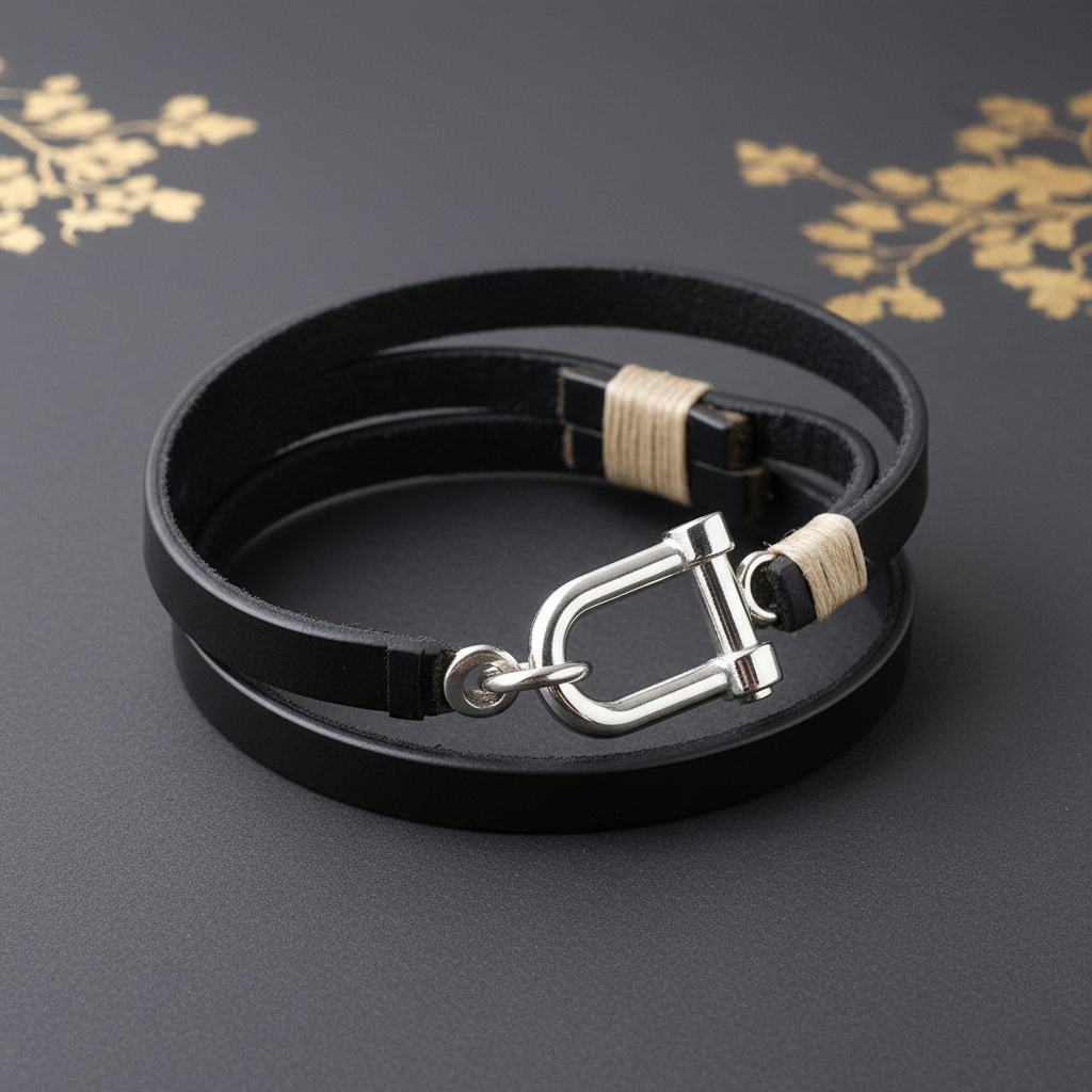 Legend dubbele Leren Heren armband zwart 73